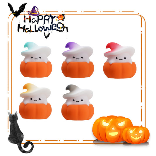 Cute Pumpkin Witch Night Light for Kids, Kawaii Halloween Hat Wizard Lamps, 3 Level Dimmable Nursery Nightlight, Rechargeable Silicone Light Up, Cute Stuff Night Light for Baby Kids Teens