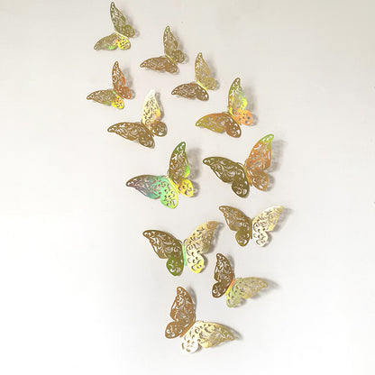 Gold 3D Hollow-Out Butterfly Wall Stickers - Elegant Metallic Decals for Weddings & Festivals (Luxury Background Wall Decor, Self-Adhesive Party Decoration)
