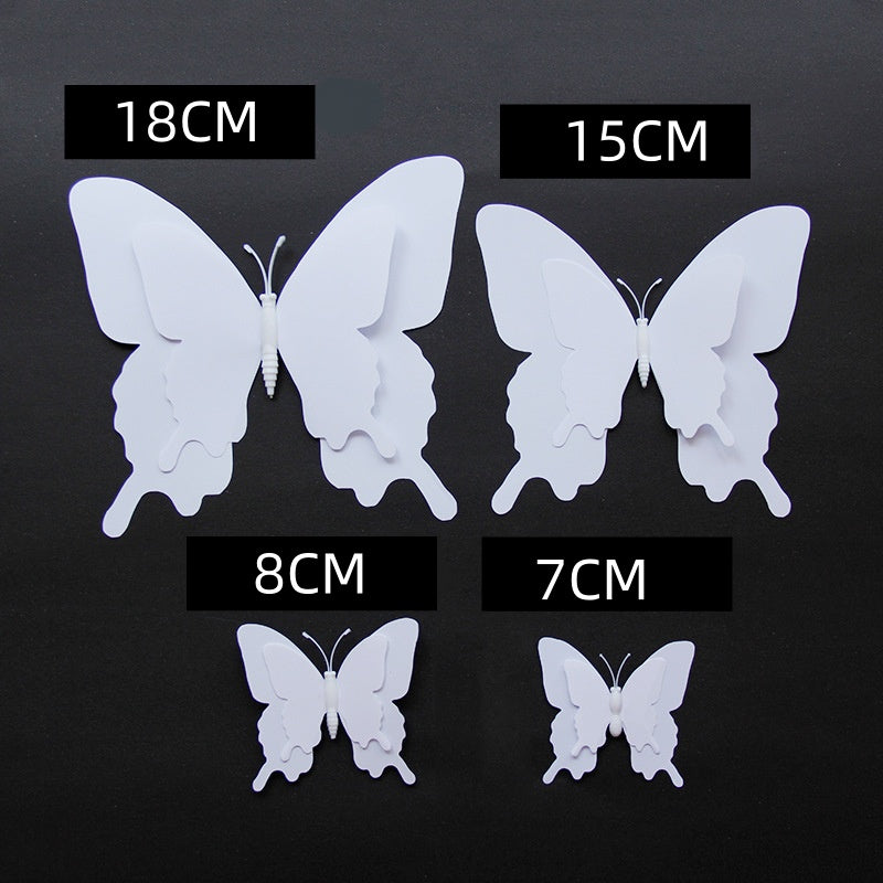 12pcs White 3D Double-Layer Butterfly Wall Decor - Elegant Wedding & Party Decoration (Realistic Dimensional Butterflies, Self-Adhesive Home Decor Stickers)