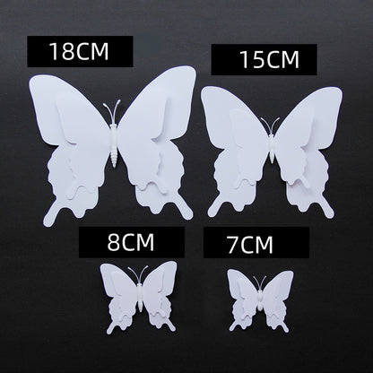 12pcs White 3D Double-Layer Butterfly Wall Decor - Elegant Wedding & Party Decoration (Realistic Dimensional Butterflies, Self-Adhesive Home Decor Stickers)