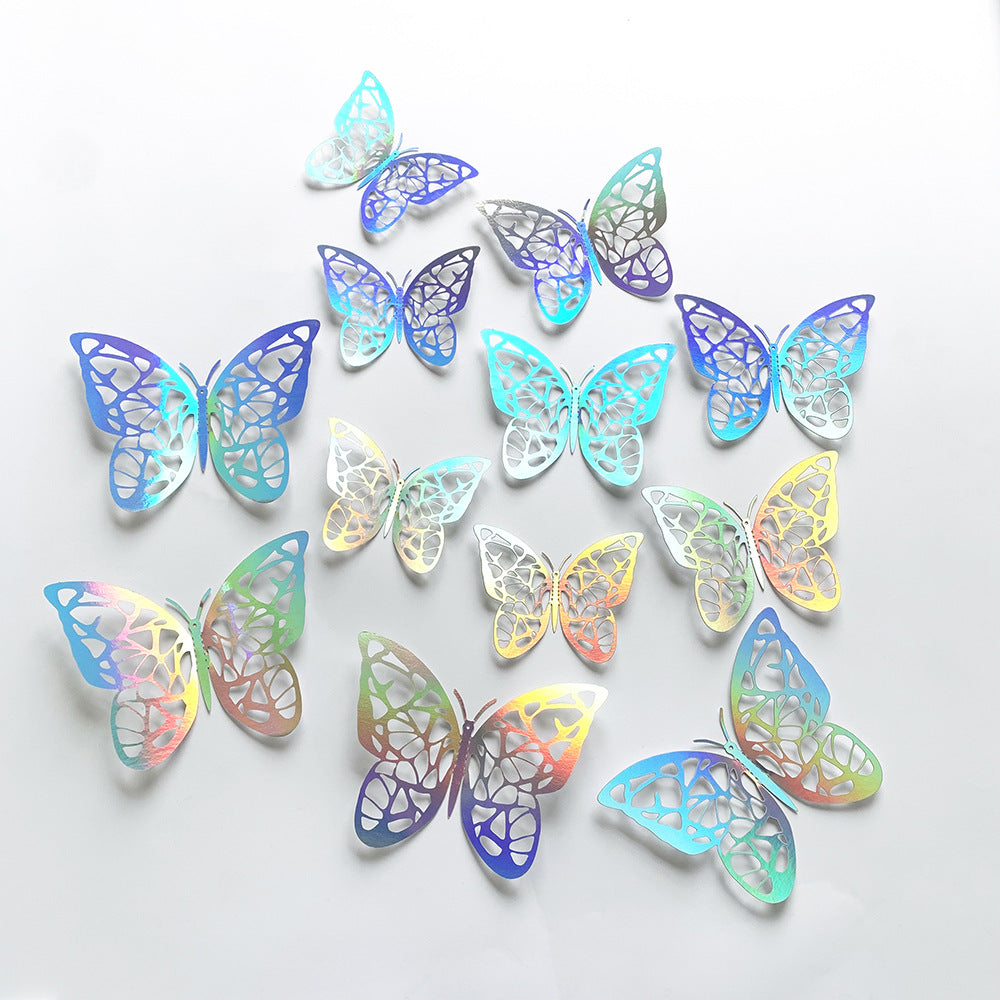 12-Pack Iridescent Silver 3D Cut-Out Butterfly Wall Decals - Artistic Home Decor for Parties & Feature Walls