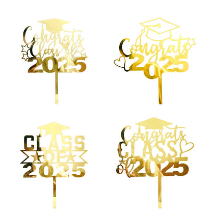 Graduation Cake Toppers Black Gold Acrylic GRAD 2025 Design Table Centerpiece Sticks for Party Cake Decorations Supplies