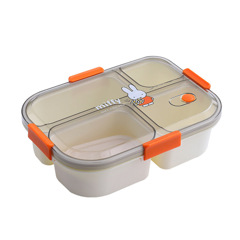 Official Miffy Lunch Box Set - 4-Compartment Microwave Safe Bento for Adults/Students (BPA-Free Plastic + Cutlery)