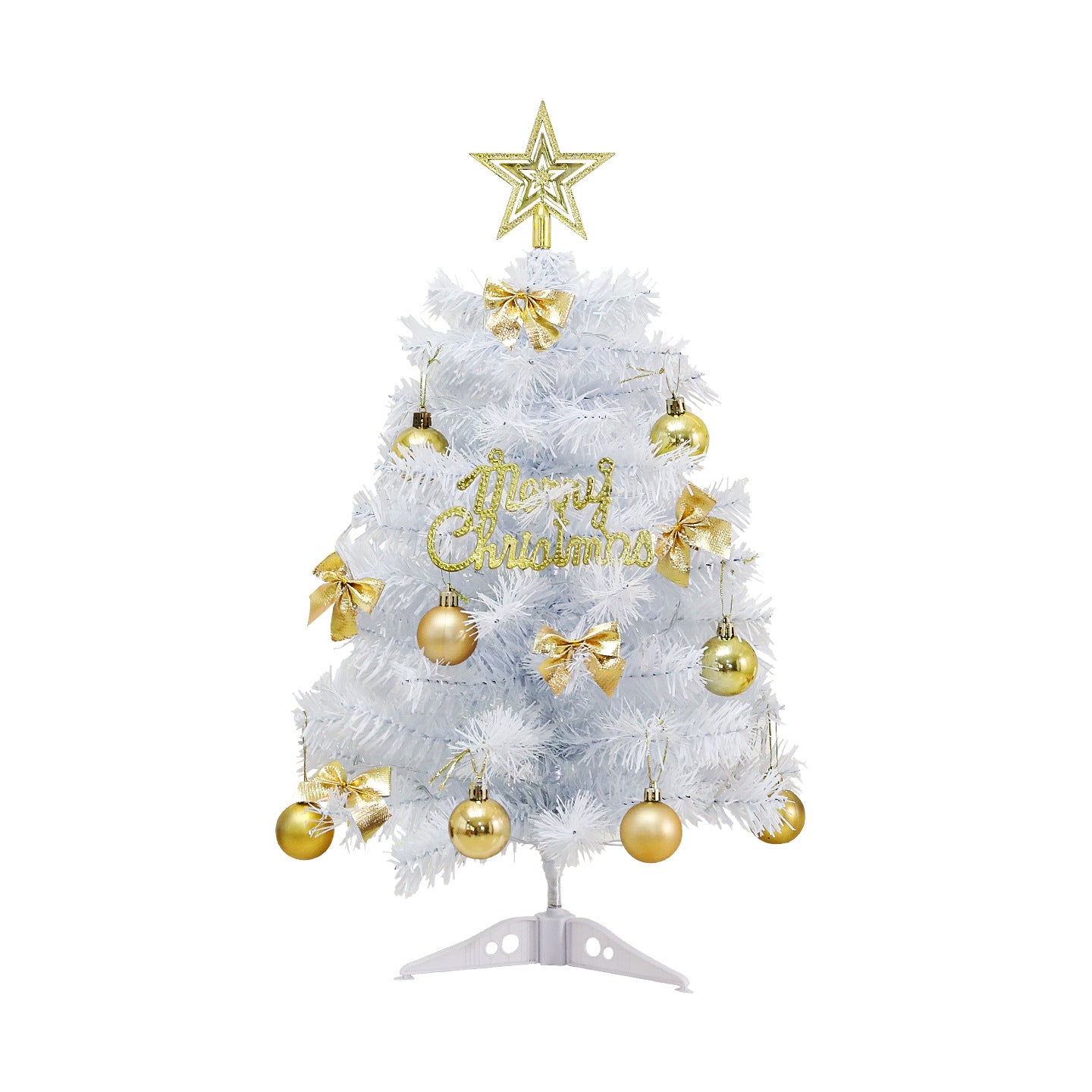 Mini White Christmas Tree with Gold Beads | 45cm/60cm Light-Up Tabletop Decor | Xmas Festive Ornament for Home Desktop