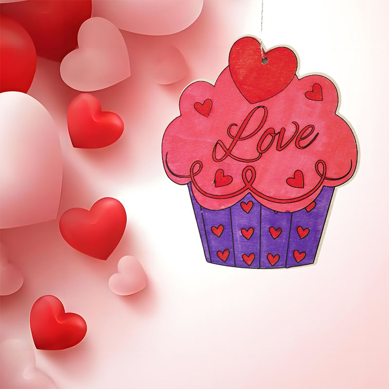 Valentine's Day Wooden Slices,36pcs Heart Cupid Unfinished Wood Cutout Slice Hanging Ornament with Jute Twine and Colored Pen for DIY Craft Supply