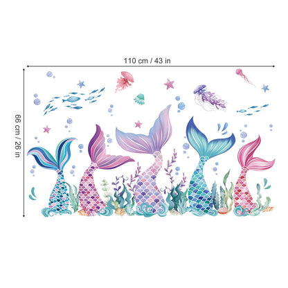 Mermaid Tail Wall Stickers Under The Sea Mermaid Bubble Seaweed Peel and Stick Wall Art Decals for Baby Nursery Girls Bedroom Bathroom