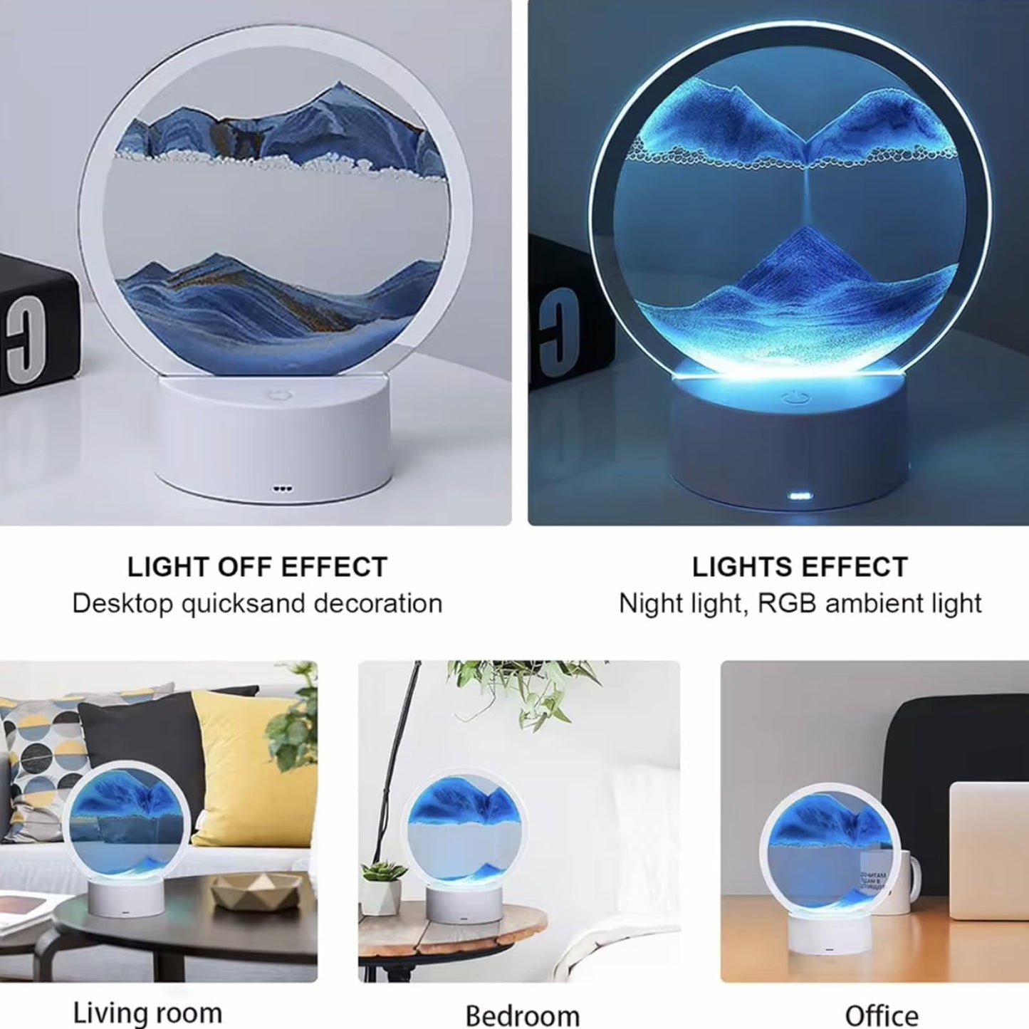 Moving Sand Art Lamp 3D Moving Sandscapes with LED Light Quicksand Painting Light Creative Deep Sea Sandscape Art Liquid Motion Living Room Bedroom Table Lamp Ornament Decor Desktop Art Gift