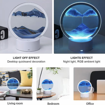 Moving Sand Art Lamp 3D Moving Sandscapes with LED Light Quicksand Painting Light Creative Deep Sea Sandscape Art Liquid Motion Living Room Bedroom Table Lamp Ornament Decor Desktop Art Gift