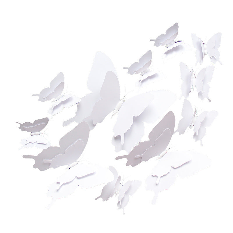 12pcs White 3D Double-Layer Butterfly Wall Decor - Elegant Wedding & Party Decoration (Realistic Dimensional Butterflies, Self-Adhesive Home Decor Stickers)