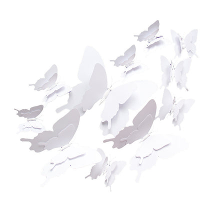 12pcs White 3D Double-Layer Butterfly Wall Decor - Elegant Wedding & Party Decoration (Realistic Dimensional Butterflies, Self-Adhesive Home Decor Stickers)
