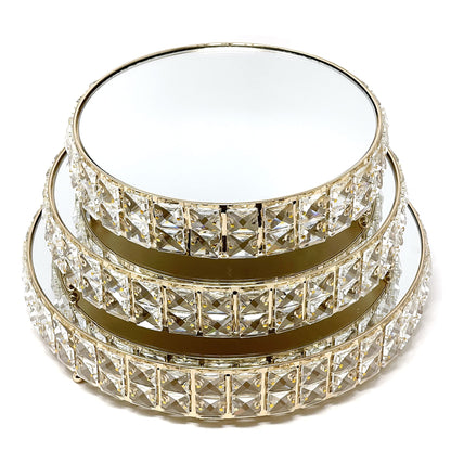Cake Stands 3-Piece Set Crystal Gold Plated Cheese Dessert Cupcake Cake Stand with Mirror Plate-Gold Round