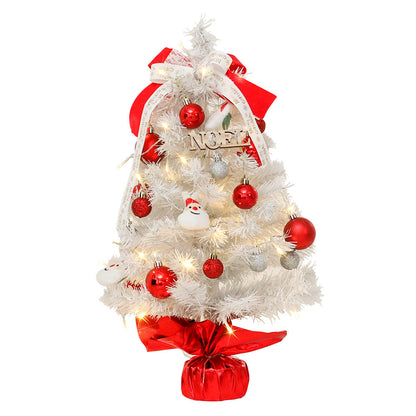 Mini Christmas Tree Set 45/60cm, Small White Artificial Xmas Tree for Tabletop Desktop Decorations, with Ornaments for Home Festival Party