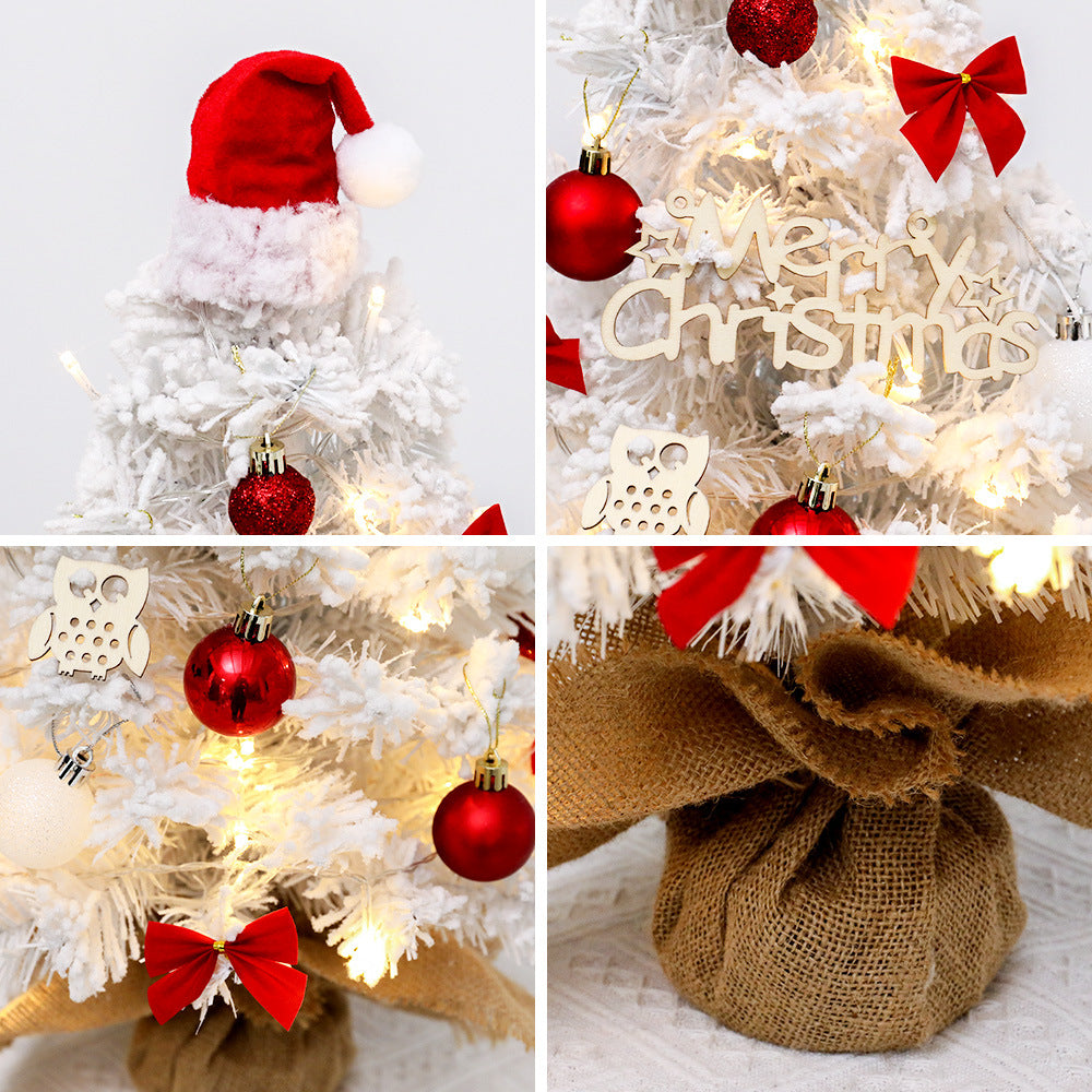Mini Christmas Tree Set 45/60cm,Christmas hat on the tree top Small White Artificial Xmas Tree for Tabletop Desktop Decorations, with Ornaments for Home Festival Party