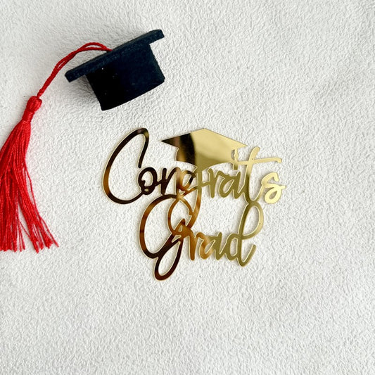 Congrats Grad 2025 Cake Topper, Glitter Graduation Party Decorations for High School College Graduates, Black and Gold