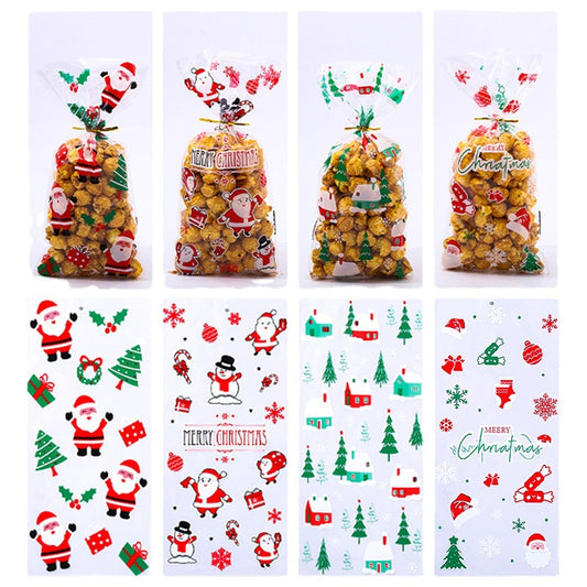 50PCS Christmas Cellophane Treat Bags with Ties – Santa Goodie Candy Cookie Gift Bags for Holiday Party Favors & Decorations