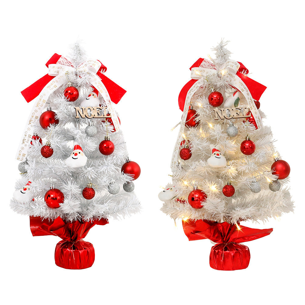 Mini Christmas Tree Set 45/60cm, Small White Artificial Xmas Tree for Tabletop Desktop Decorations, with Ornaments for Home Festival Party