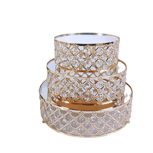 Luxury 3-Tier Gold Crystal Cake Stand Set with Mirror Plates - Elegant Wedding Cupcake & Dessert Tower Display