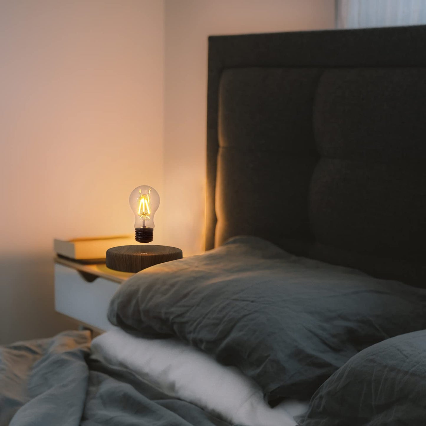 Floating Bulb Lamp - Magnetic Floating LED Desk Lamp & Table Night Light - Automatic Rotating Light for Unique Gifts & Home Office Decor