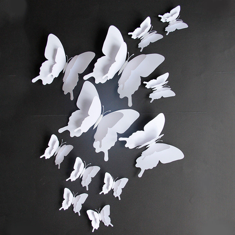 12pcs White 3D Double-Layer Butterfly Wall Decor - Elegant Wedding & Party Decoration (Realistic Dimensional Butterflies, Self-Adhesive Home Decor Stickers)