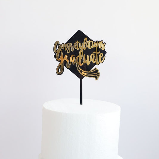 Graduation Cake Toppers Black Gold Acrylic GRAD 2025 Design Table Centerpiece Sticks for Party Cake Decorations Supplies