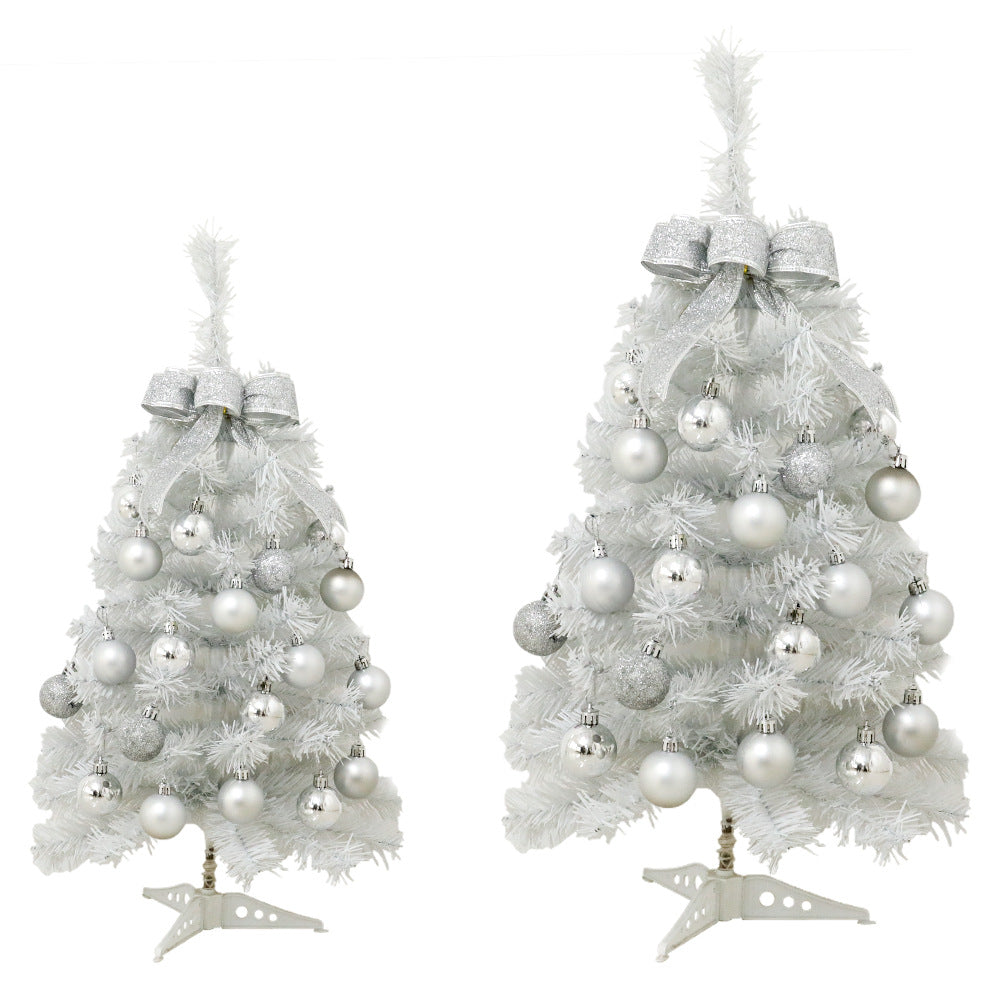 LED Lighted Mini White Christmas Tree Set - Home Desktop Ornament, Small Xmas Decor for Tabletop, Festive Holiday Decoration