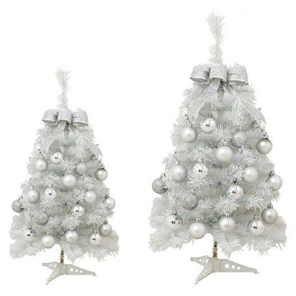 LED Lighted Mini White Christmas Tree Set - Home Desktop Ornament, Small Xmas Decor for Tabletop, Festive Holiday Decoration