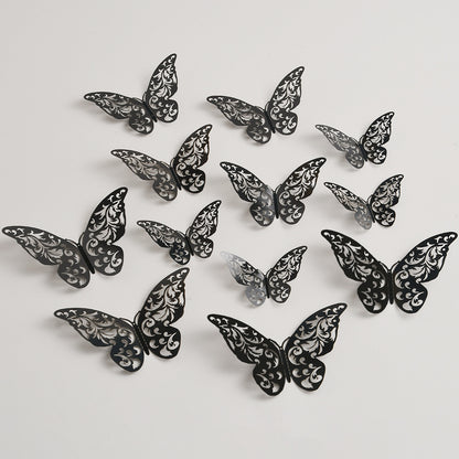 Black 3D Hollow-Out Butterfly Wall Stickers - Bulk Pack for Living Room Decor, Wedding & Holiday Party Decoration