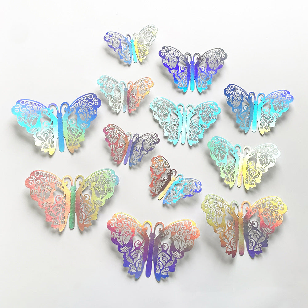 12-Pack Iridescent Silver 3D Cut-Out Butterfly Wall Decals - Artistic Home Decor for Parties & Feature Walls