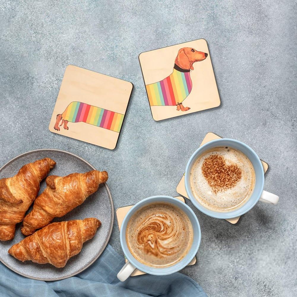 Dachshund Coasters with Holder, Wooden Coaster Set, Dachshund Themed Dining Table Decoration, Animal Coasters