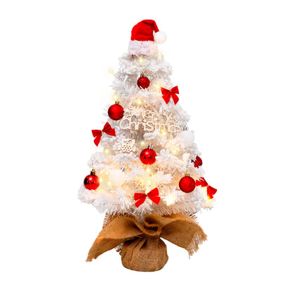 Mini Christmas Tree Set 45/60cm,Christmas hat on the tree top Small White Artificial Xmas Tree for Tabletop Desktop Decorations, with Ornaments for Home Festival Party