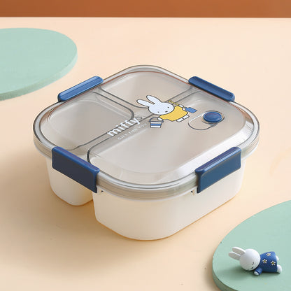 Official Miffy Lunch Box Set - 4-Compartment Microwave Safe Bento for Adults/Students (BPA-Free Plastic + Cutlery)