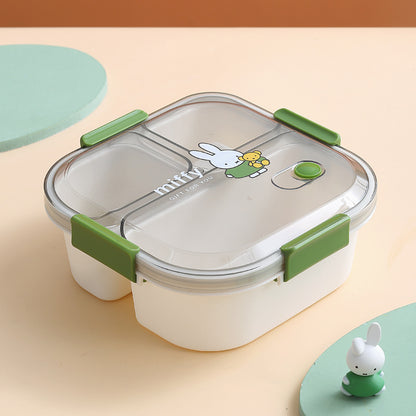 Official Miffy Lunch Box Set - 4-Compartment Microwave Safe Bento for Adults/Students (BPA-Free Plastic + Cutlery)