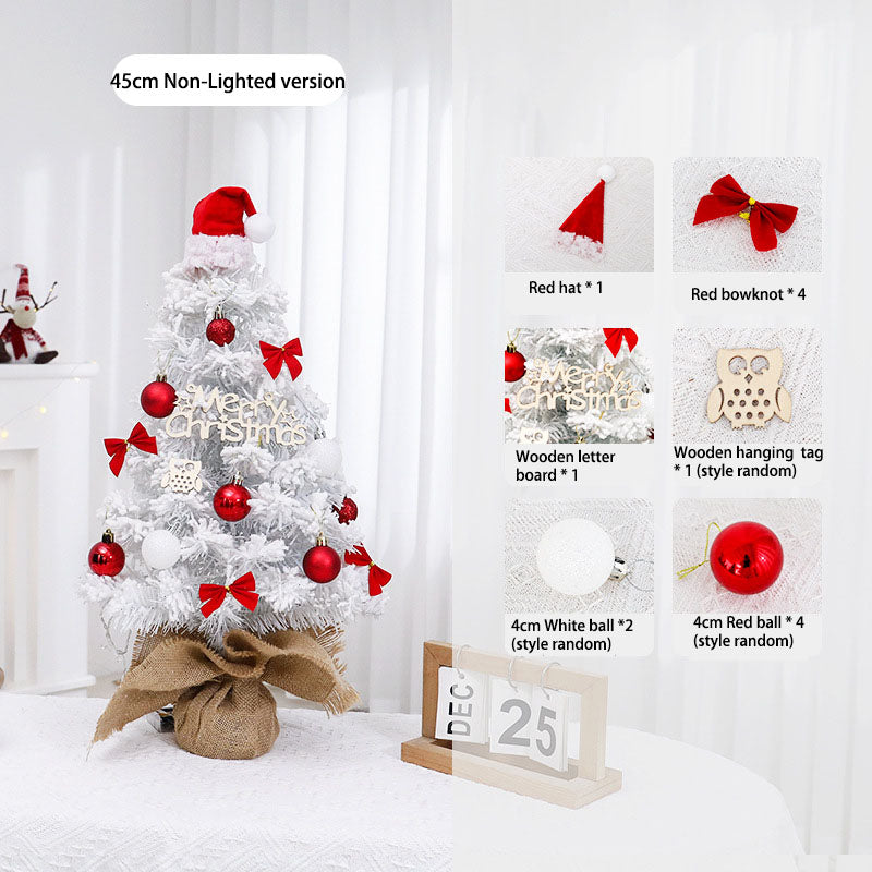 Mini Christmas Tree Set 45/60cm,Christmas hat on the tree top Small White Artificial Xmas Tree for Tabletop Desktop Decorations, with Ornaments for Home Festival Party