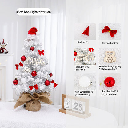 Mini Christmas Tree Set 45/60cm,Christmas hat on the tree top Small White Artificial Xmas Tree for Tabletop Desktop Decorations, with Ornaments for Home Festival Party