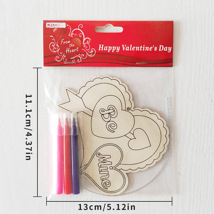 Valentine's Day Wooden Slices,36pcs Heart Cupid Unfinished Wood Cutout Slice Hanging Ornament with Jute Twine and Colored Pen for DIY Craft Supply