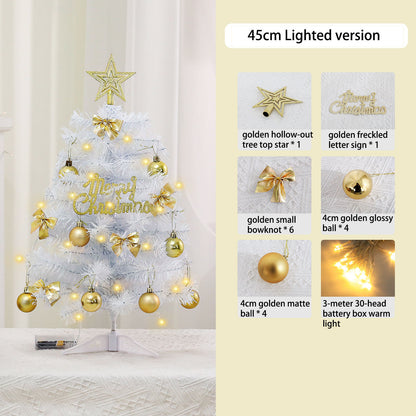 Mini White Christmas Tree with Gold Beads | 45cm/60cm Light-Up Tabletop Decor | Xmas Festive Ornament for Home Desktop