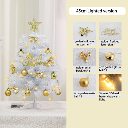 Mini White Christmas Tree with Gold Beads | 45cm/60cm Light-Up Tabletop Decor | Xmas Festive Ornament for Home Desktop