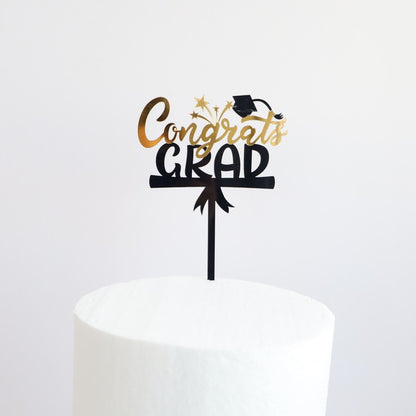 Graduation Cake Toppers Black Gold Acrylic GRAD 2025 Design Table Centerpiece Sticks for Party Cake Decorations Supplies