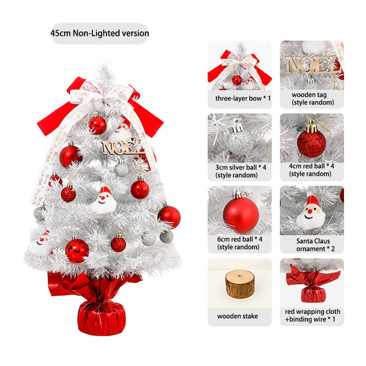 Mini Christmas Tree Set 45/60cm, Small White Artificial Xmas Tree for Tabletop Desktop Decorations, with Ornaments for Home Festival Party