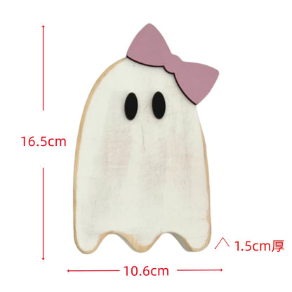 Wooden Ghost Standalone Tabletop Decor - Halloween Creative Home Decoration, Spooky Festival Display Piece"