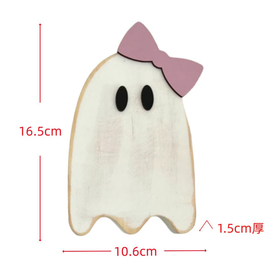 Wooden Ghost Standalone Tabletop Decor - Halloween Creative Home Decoration, Spooky Festival Display Piece"