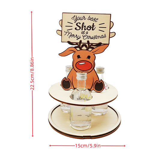 Christmas Mini Wooden Wine Rack, Mini Liquor Bottle Holder Wooden Christmas Penguin Elk Gnomes Wine Rack Gifts for Beverages