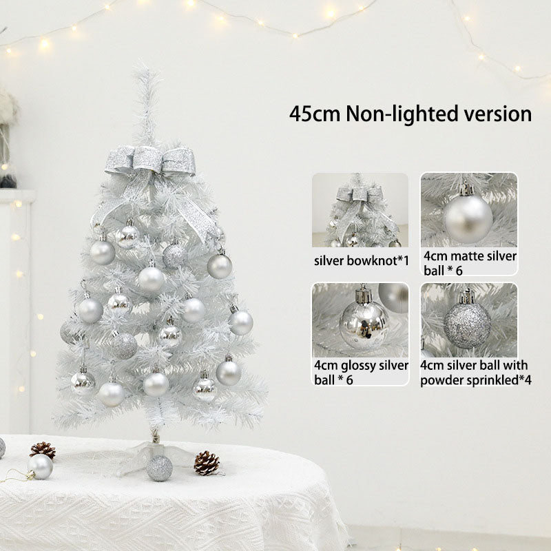 LED Lighted Mini White Christmas Tree Set - Home Desktop Ornament, Small Xmas Decor for Tabletop, Festive Holiday Decoration