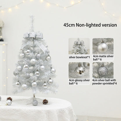 LED Lighted Mini White Christmas Tree Set - Home Desktop Ornament, Small Xmas Decor for Tabletop, Festive Holiday Decoration