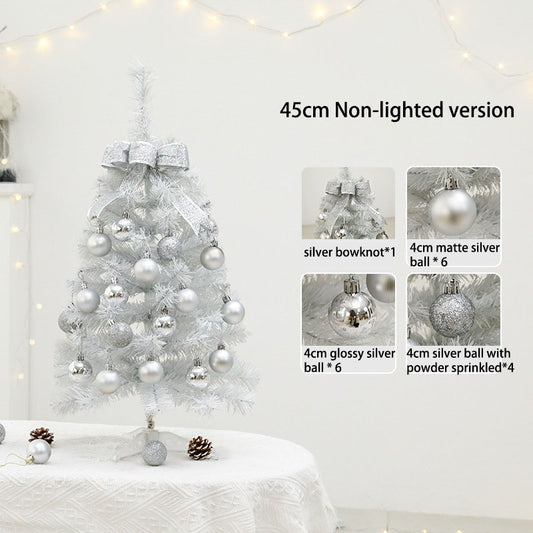 LED Lighted Mini White Christmas Tree Set - Home Desktop Ornament, Small Xmas Decor for Tabletop, Festive Holiday Decoration