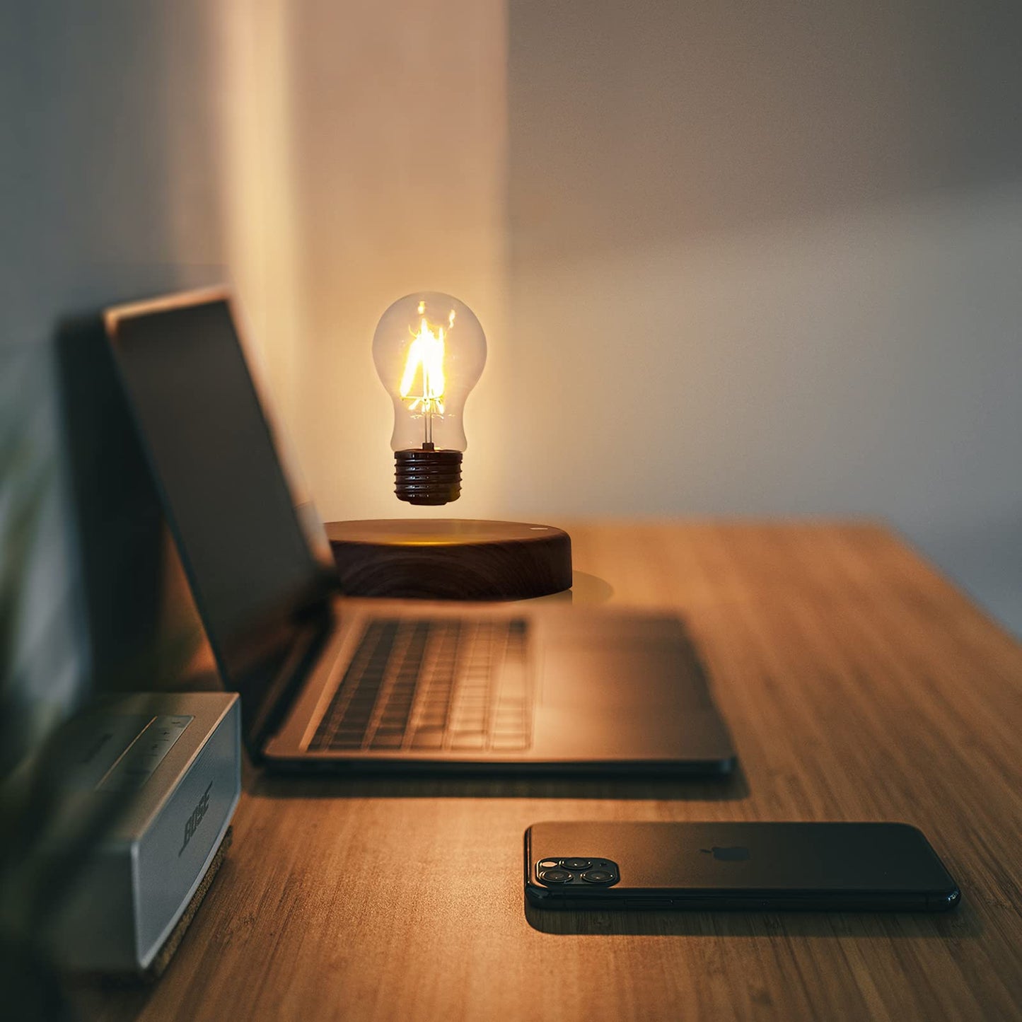 Floating Bulb Lamp - Magnetic Floating LED Desk Lamp & Table Night Light - Automatic Rotating Light for Unique Gifts & Home Office Decor