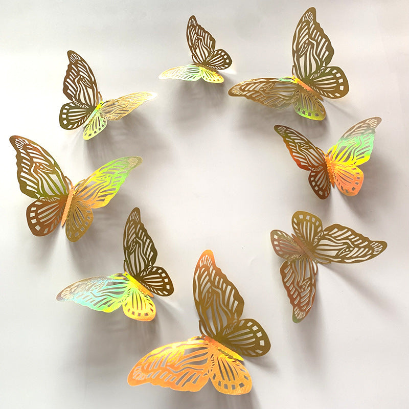Gold 3D Hollow-Out Butterfly Wall Stickers - Elegant Metallic Decals for Weddings & Festivals (Luxury Background Wall Decor, Self-Adhesive Party Decoration)