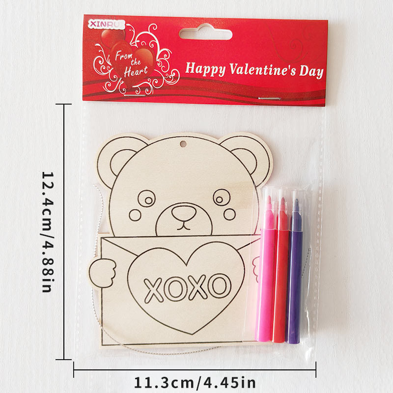 Valentine's Day Wooden Slices,36pcs Heart Cupid Unfinished Wood Cutout Slice Hanging Ornament with Jute Twine and Colored Pen for DIY Craft Supply