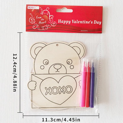 Valentine's Day Wooden Slices,36pcs Heart Cupid Unfinished Wood Cutout Slice Hanging Ornament with Jute Twine and Colored Pen for DIY Craft Supply