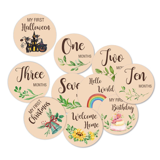 Baby Milestone Discs Set - Wooden Photo Props with Reversible Cursive Script, Gender Neutral Newborn Gift for Monthly Announcements, 1st Birthday, Boy & Girl
